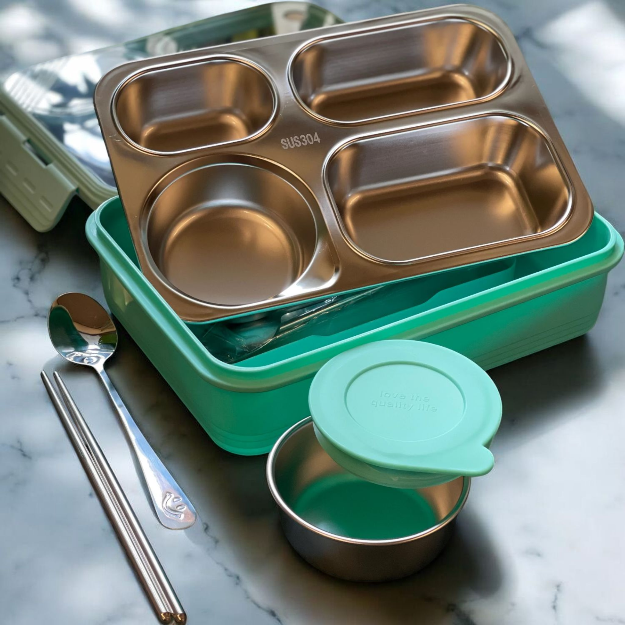 HOMIQUE 4-Compartment Leakproof Bento Lunch Box – Stainless Steel & BPA-Free Plastic