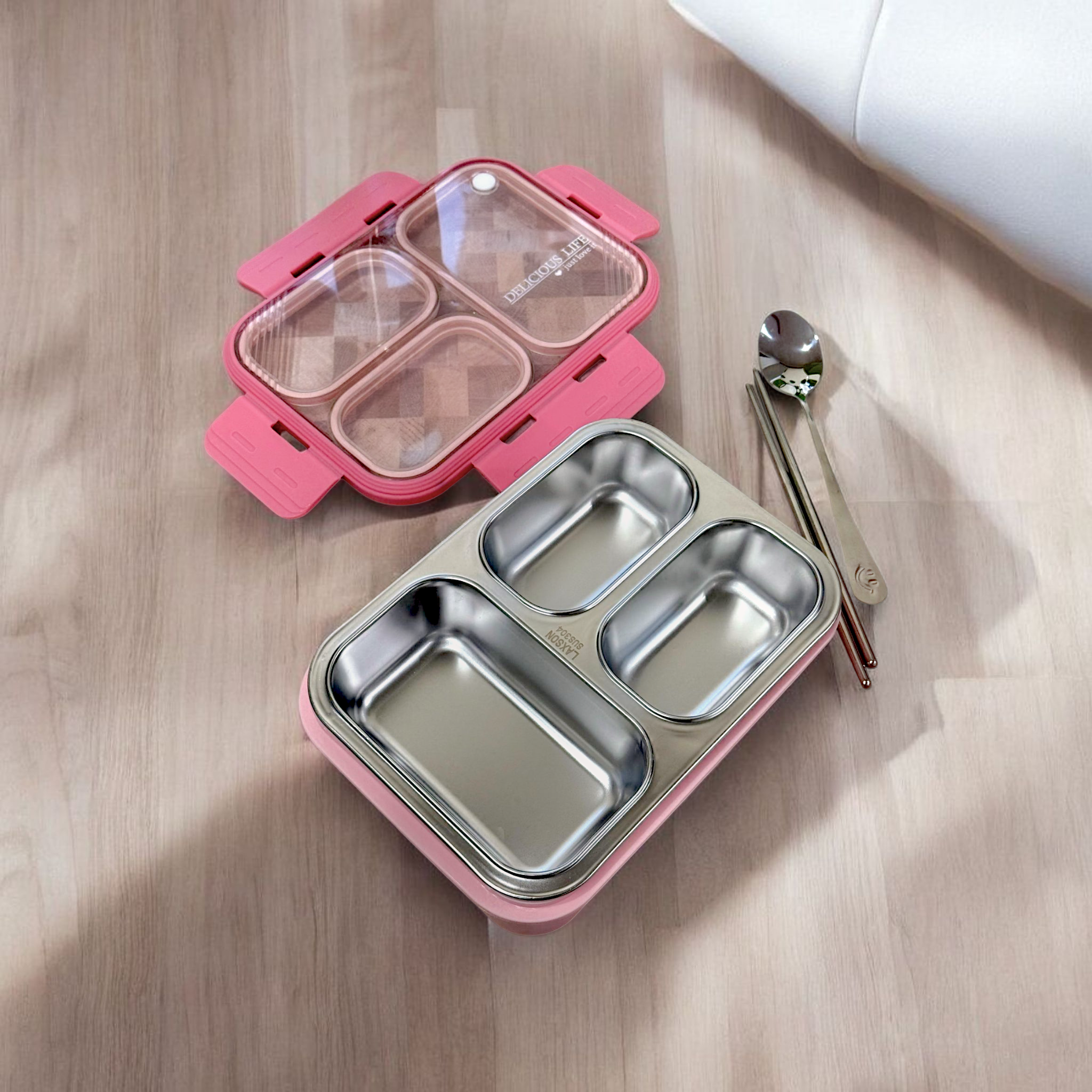 HOMIQUE 4-Compartment Leakproof Bento Lunch Box – Stainless Steel & BPA-Free Plastic