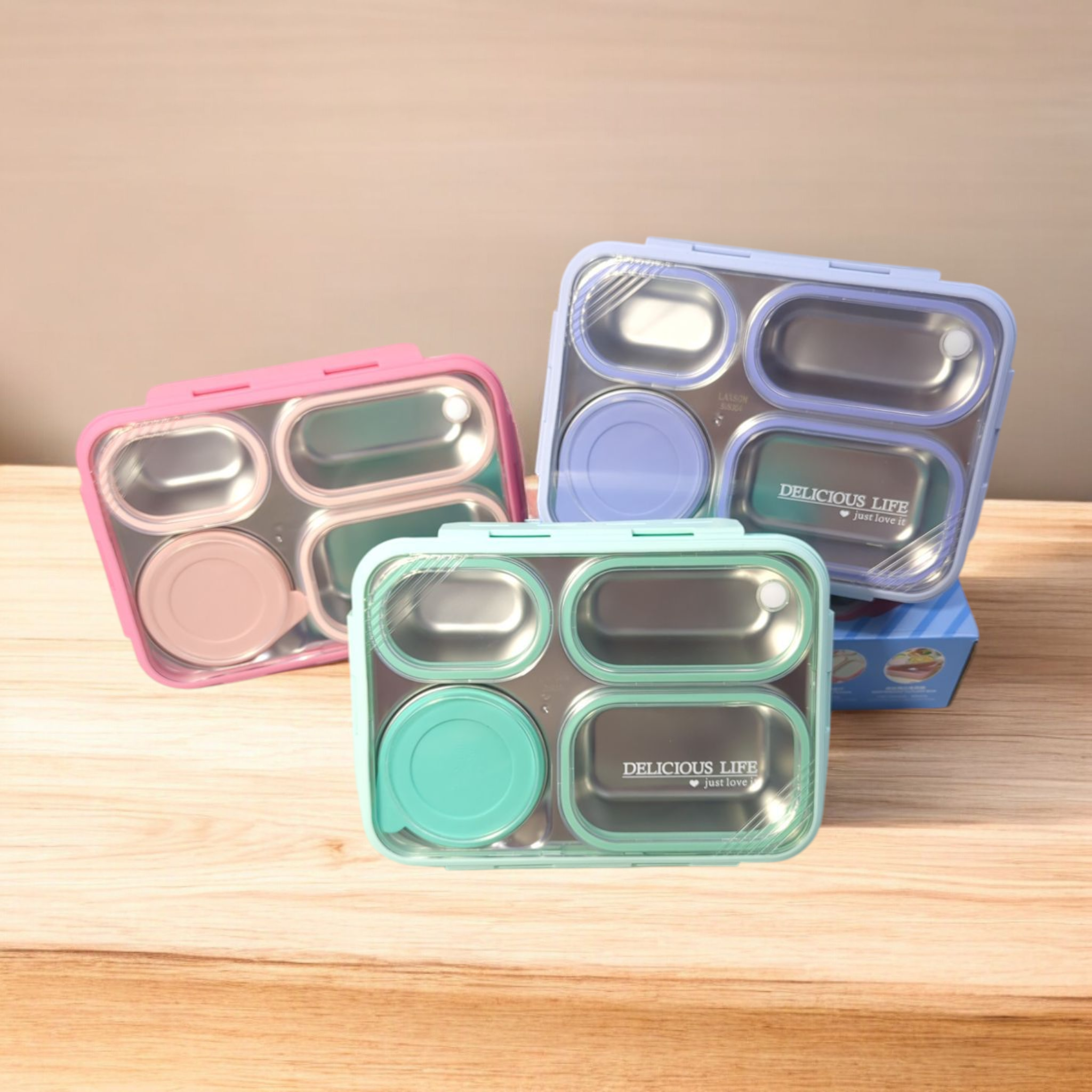 HOMIQUE 4-Compartment Leakproof Bento Lunch Box – Stainless Steel & BPA-Free Plastic