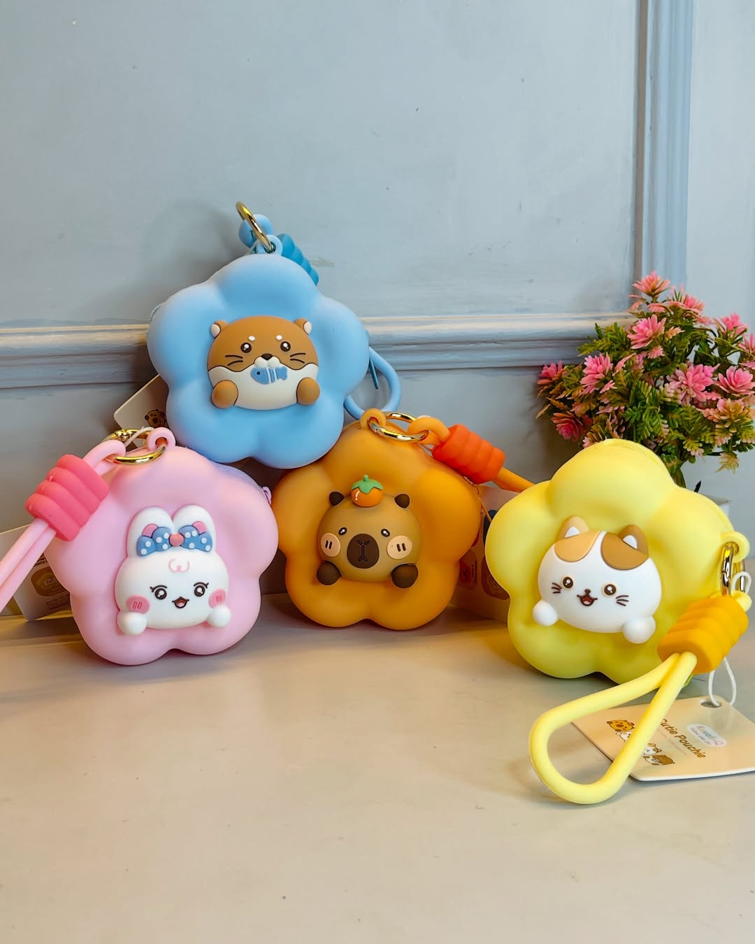 HOMIQUE Cute Animal Flower Silicone Pouch with Wrist Strap – Cartoon Zipper Mini Pouch