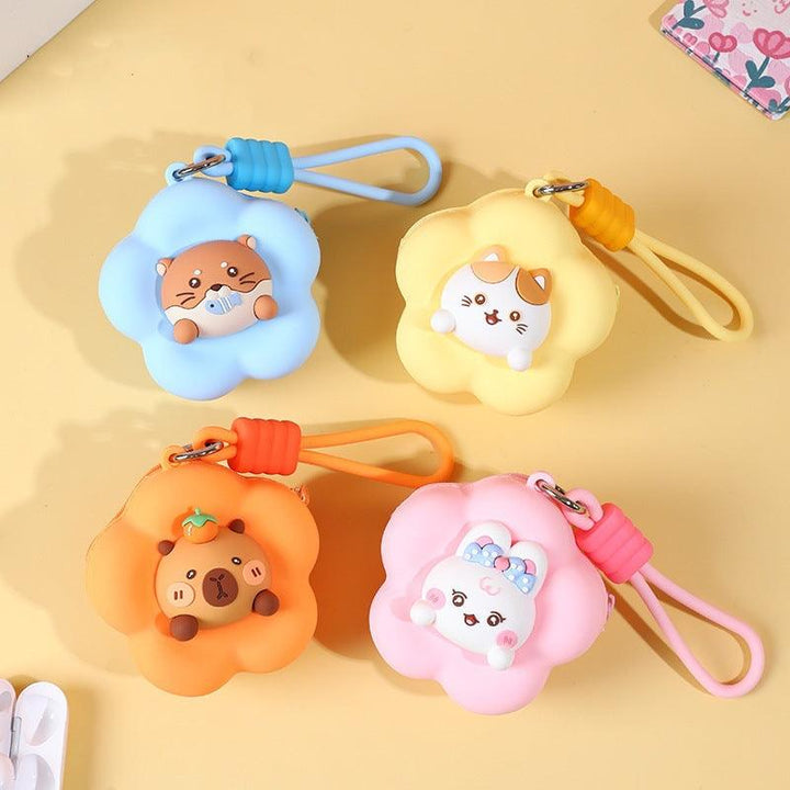 HOMIQUE Cute Animal Flower Silicone Pouch with Wrist Strap – Cartoon Zipper Mini Pouch