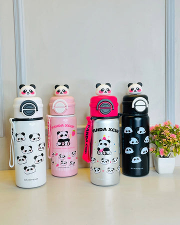 HOMIQUE Cute Panda Water Bottle with 3D Lid – 600ml Leakproof Kids Flask with Strap