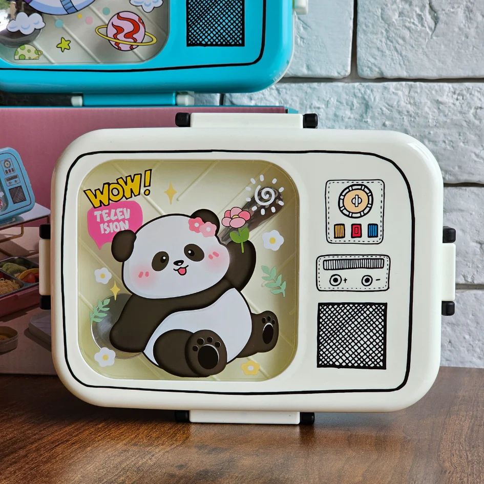 HOMIQUE 3-in-1 Panda School Combo – Backpack, Insulated Bottle & Cute TV-Style Lunch Box for Kids