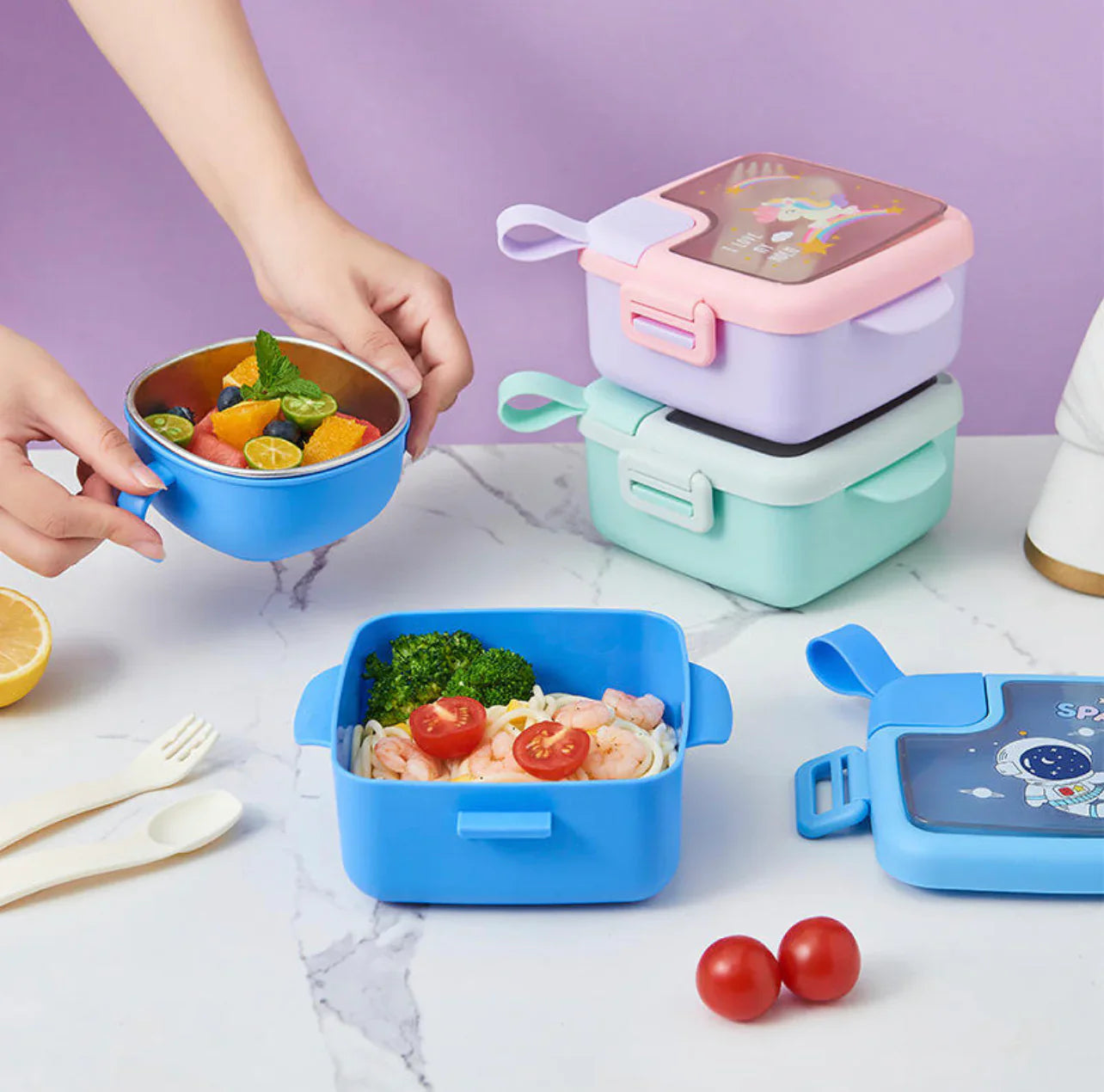 HOMIQUE Cute Bowl Set with Lid – Leakproof & BPA-Free