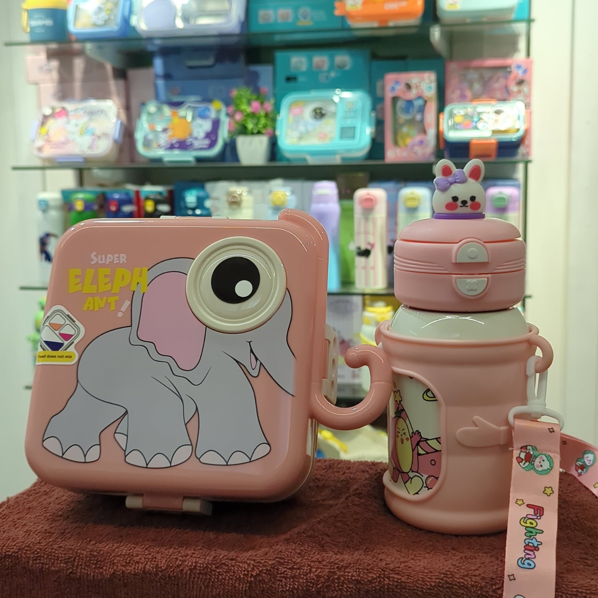Super Elephant Kids Lunch & Bottle Combo – Pink Edition + (FREE LUNCH BAG)