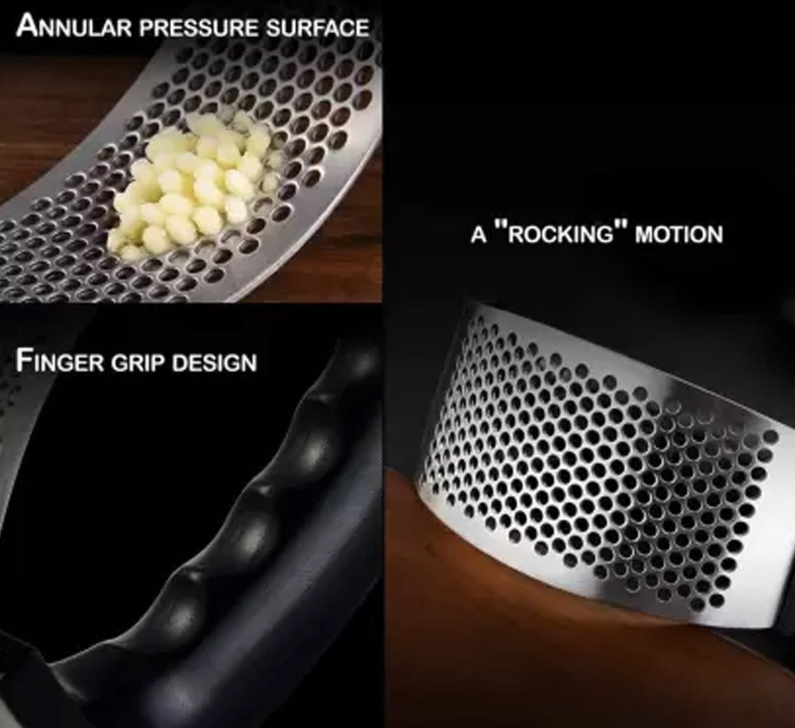 Homique Stainless Steel Garlic Press Rocker & Garlic Crusher, Garlic Mincer Chopper with Ergonomic Handle, Kitchen Gadget for Ginger and Garlic