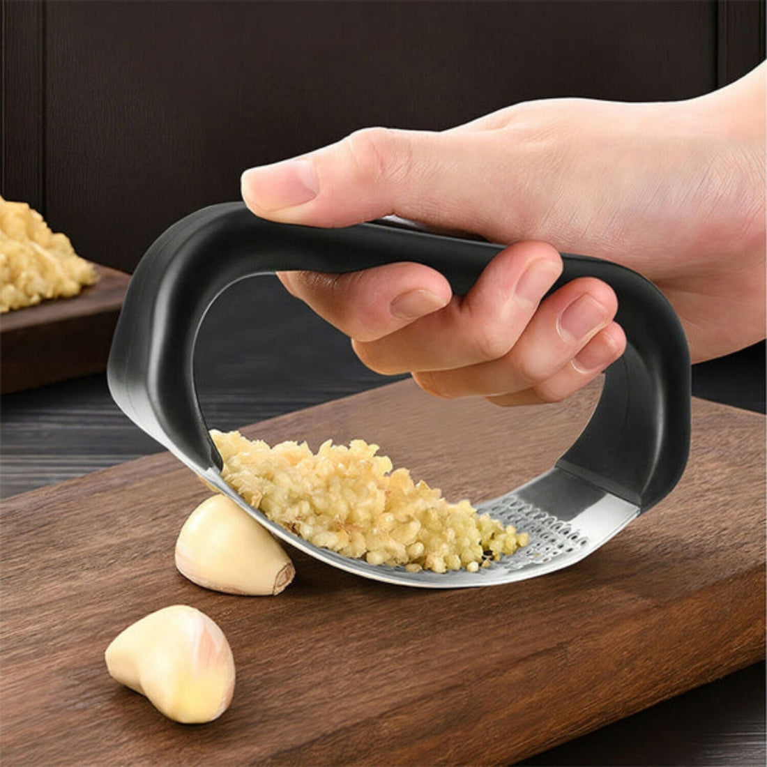 Homique Stainless Steel Garlic Press Rocker & Garlic Crusher, Garlic Mincer Chopper with Ergonomic Handle, Kitchen Gadget for Ginger and Garlic